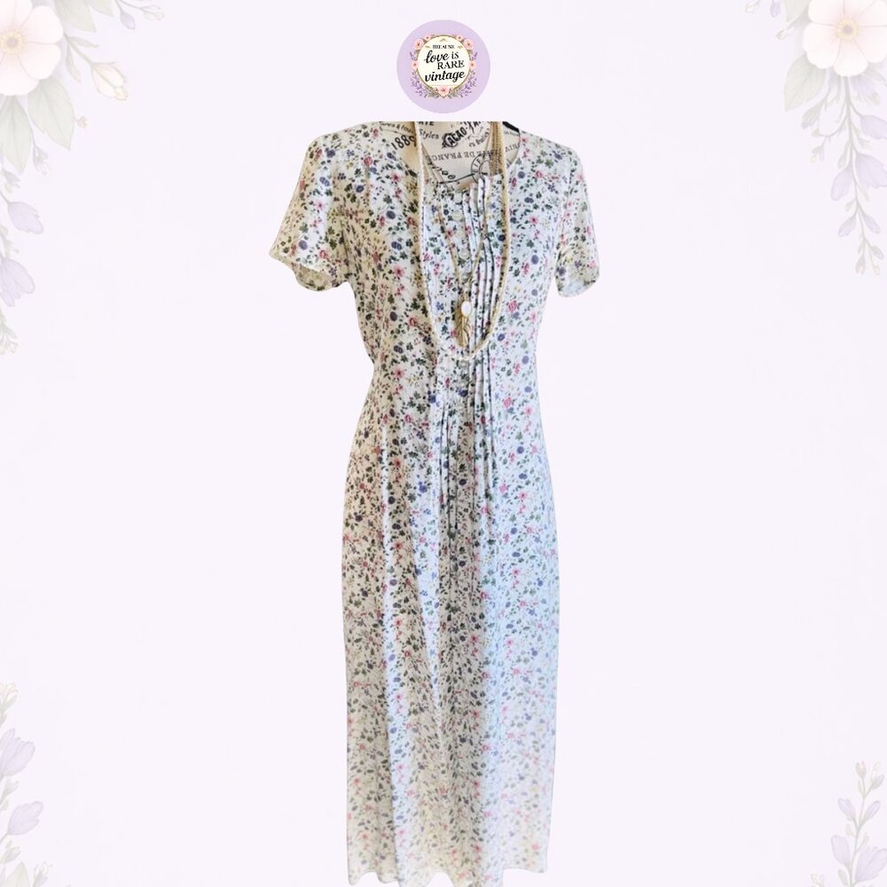 Vintage All That Jazz Floral Print Maxi Dress • 1990s Cottagecore Dress • USA